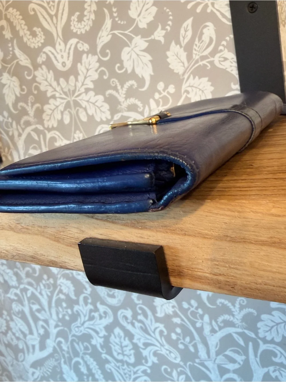 Authentic Saint Laurent YSL Blue Smooth Leather Cassandra Wallet Gold Hardware